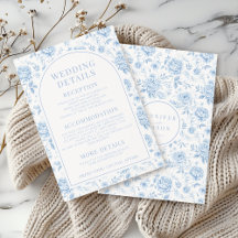 Tarjeta de Detalles de Boda de Porcelana Azul Simp