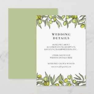Recepción Tarjeta de detalles de boda de rama de Olive moder