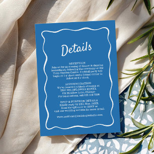 Recepción Tarjeta de Detalles de Boda de Rayas Retro Azules