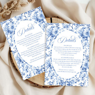 Recepción Tarjeta de Detalles de Boda de Rosas Azules Toile
