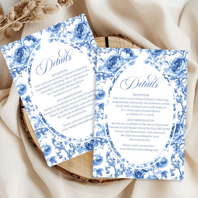 Recepción Tarjeta de Detalles de Boda de Rosas Deep Blue (Deep Blue Roses Floral Wedding Details Card)