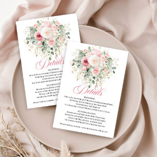 Recepción Tarjeta de Detalles de Boda de Rosas Rosadas Atemp