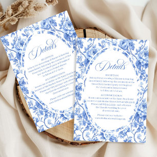 Recepción Tarjeta de Detalles de Boda de Rosas Toile de Navy