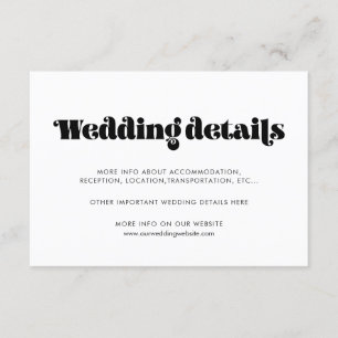 Recepción Tarjeta de detalles de boda de script retro de vin