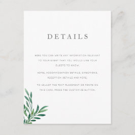 Recepción Tarjeta de detalles de Boda de vegetación simple