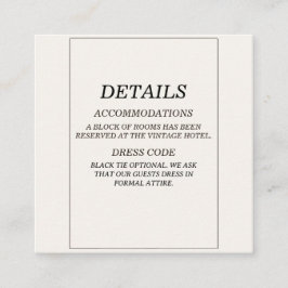 Recepción Tarjeta de detalles de boda elegante al estilo Old