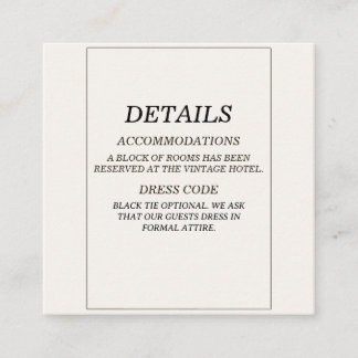 Recepción Tarjeta de detalles de boda elegante al estilo Old