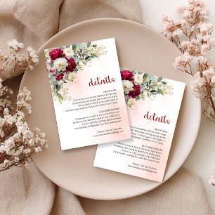 Recepción Tarjeta de Detalles de Boda Elegante Burgundy Flor