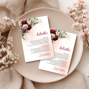 Recepción Tarjeta de Detalles de Boda Elegante Burgundy Flor