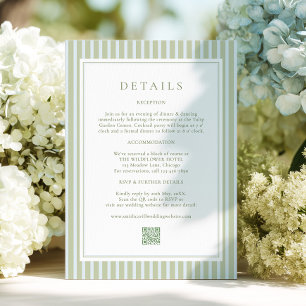 Recepción Tarjeta de Detalles de Boda Elegante de Rayas Azul