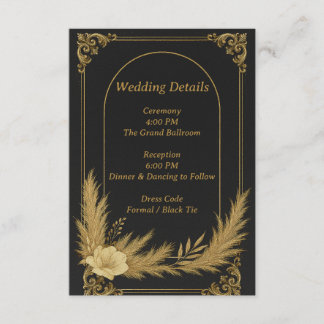 Recepción Tarjeta de Detalles de Boda Elegante en Negro y Do