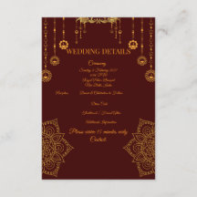 Tarjeta de Detalles de Boda Elegante en Vino y Dor