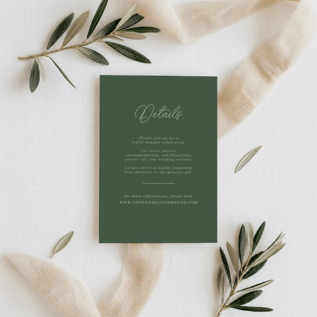 Recepción Tarjeta de Detalles de Boda Elegante Verde Bosque (Subido por el creador)