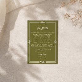 Recepción Tarjeta de detalles de boda elegante verde oliva t