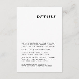 Recepción tarjeta de detalles de boda elegante y minimalista