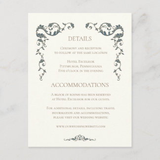 Recepción Tarjeta de Detalles de Boda Elegante y Ornata