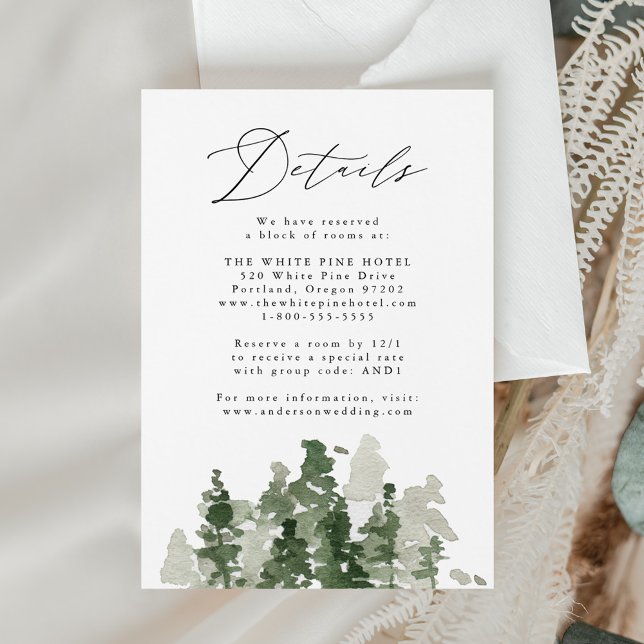 Recepción Tarjeta de Detalles de Boda en Bosque de Pino Rúst (Subido por el creador)