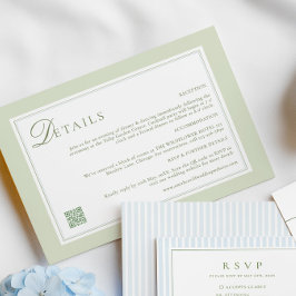 Recepción Tarjeta de detalles de boda en verde oliva claro