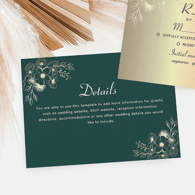 Recepción Tarjeta de Detalles de Boda Esmeralda Verde (Subido por el creador)