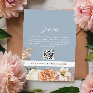 Recepción Tarjeta de detalles de boda floral azul boho con c