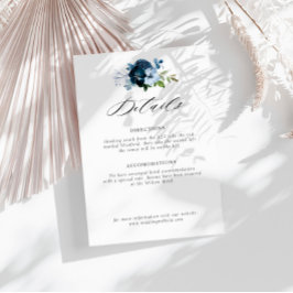 Recepción tarjeta de detalles de boda floral azul claro y az
