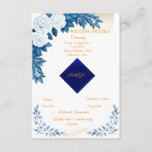 Tarjeta de detalles de boda floral azul elegante