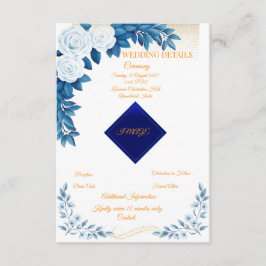 Recepción Tarjeta de detalles de boda floral azul elegante
