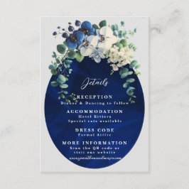 Recepción Tarjeta de detalles de boda floral azul marino, el