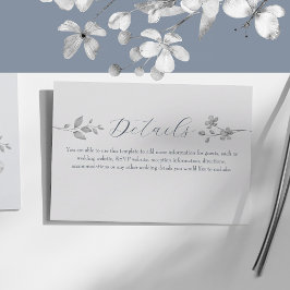 Recepción Tarjeta de detalles de boda floral azul plateado