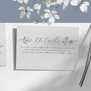 Recepción Tarjeta de detalles de boda floral azul plateado