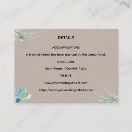 Recepción Tarjeta de Detalles de Boda Floral Azul Polvorient
