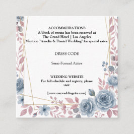 Recepción Tarjeta de Detalles de Boda Floral Azul Polvorient