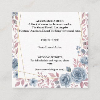 Recepción Tarjeta de Detalles de Boda Floral Azul Polvorient