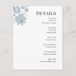 Recepción Tarjeta de detalles de boda floral azul polvorient