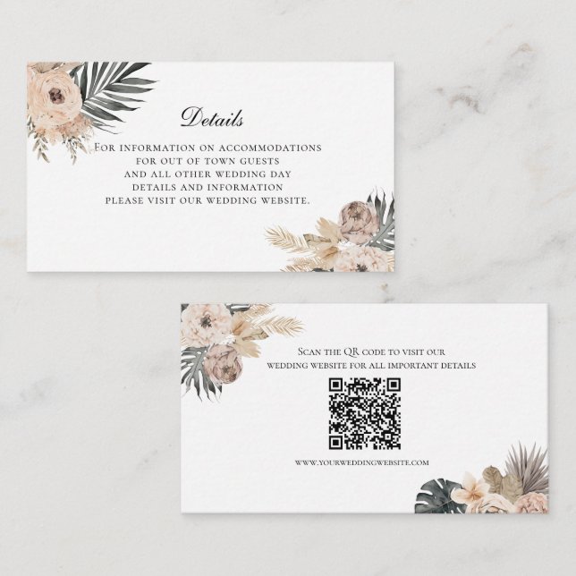 Recepción Tarjeta de Detalles de Boda Floral Beige Boho (Anverso / Reverso)