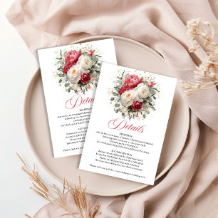 Recepción Tarjeta de detalles de boda floral blanca con rubo