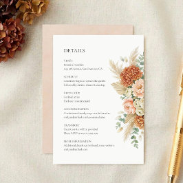 Recepción Tarjeta de detalles de boda floral boho