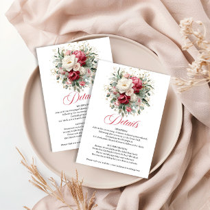 Recepción Tarjeta de detalles de boda floral Boho Borgoña Ru