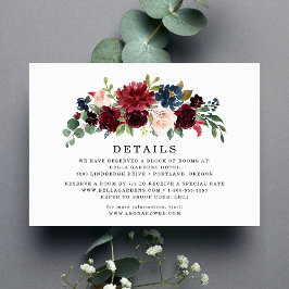 Recepción Tarjeta de Detalles de Boda Floral Burgundy Blush 