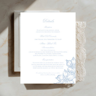 Recepción Tarjeta de detalles de boda floral con contorno az