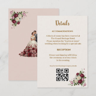 Recepción Tarjeta de detalles de boda floral de Borgoña