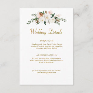 Recepción tarjeta de detalles de boda floral de magnolia bla