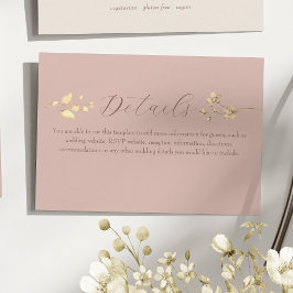 Recepción Tarjeta de Detalles de Boda Floral Dorado Rosado