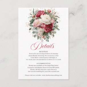 Recepción Tarjeta de Detalles de Boda Floral Elegante Burgun
