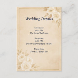 Recepción Tarjeta de Detalles de Boda Floral en Oro Beige