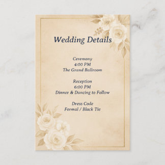 Recepción Tarjeta de Detalles de Boda Floral en Oro Beige