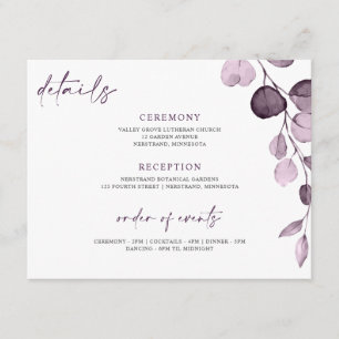Recepción Tarjeta de detalles de boda Floral Garden púrpura