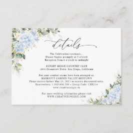 Recepción Tarjeta de Detalles de Boda Floral Hortensia Azul