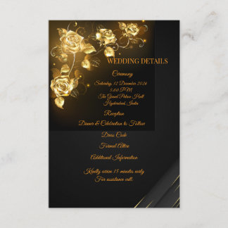 Recepción Tarjeta de Detalles de Boda Floral Negra y Dorada