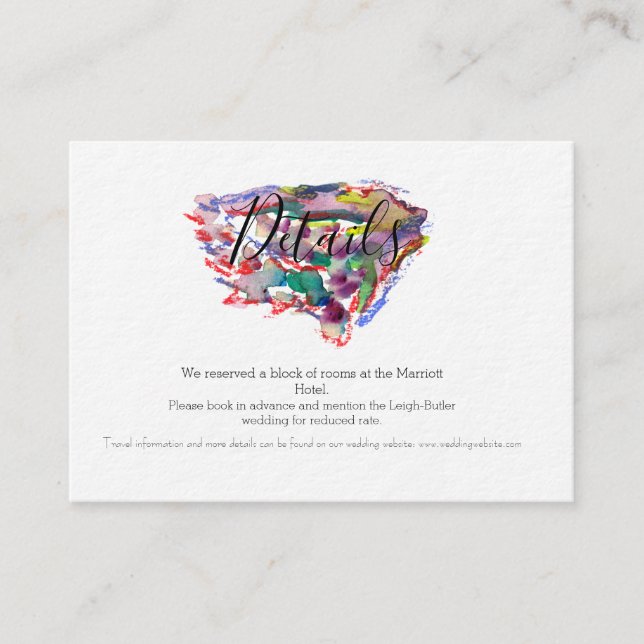 Recepción Tarjeta de detalles de boda floral púrpura acuarel (Anverso)